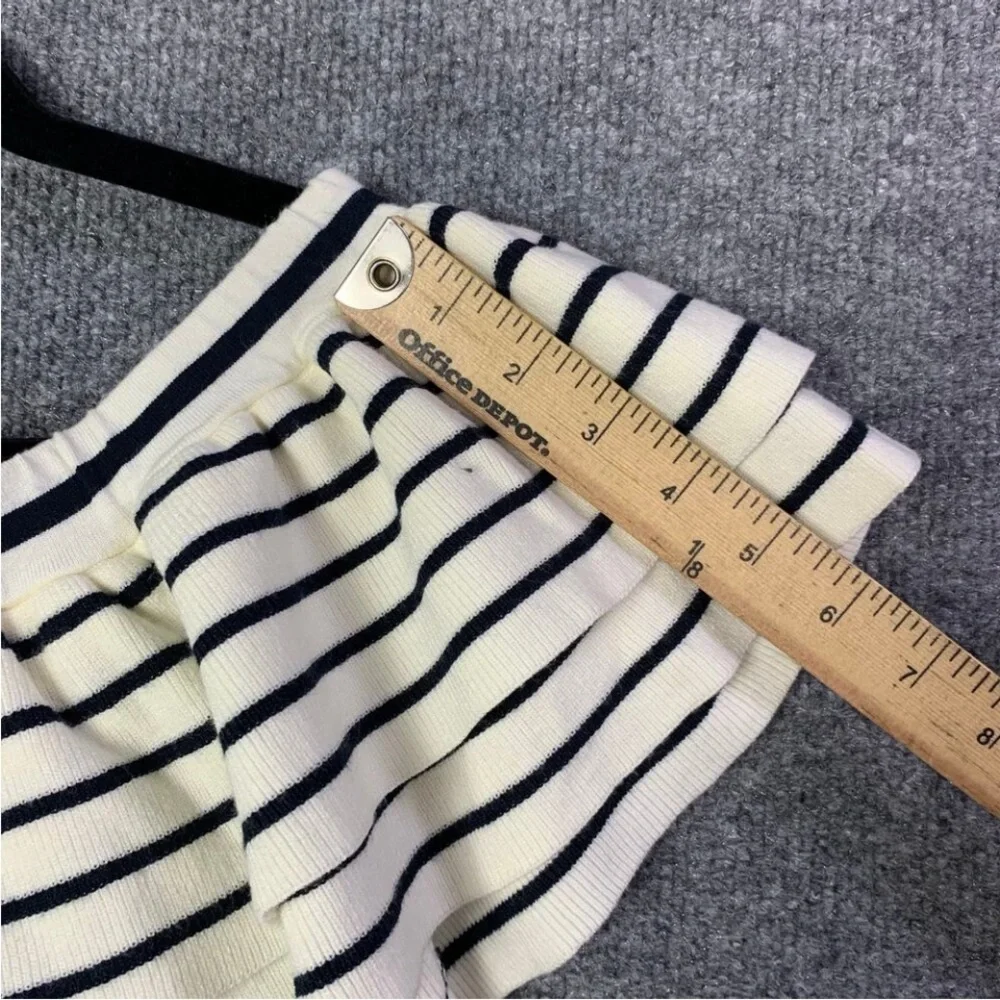 J. Crew Black and White Striped Off-Shoulder Ruffle Knit Top